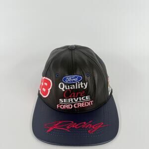 Vintage NASCAR Ford Racing Leather Hat JH Design 88 Quality Care Service Cap USA